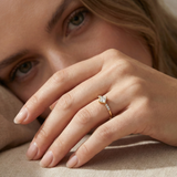 14K Gold Princess Cut Solitaire Ring – Dainty Accent Engagement Band