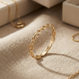 14K Gold Chain Link Ring – Minimalist Stackable Dainty Band