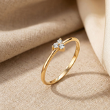 14K Gold Three Stone Ring – Minimalist Diamond Trio Promise Band
