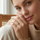 14K Gold Three Stone Ring – Minimalist Diamond Trio Promise Band