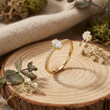 14K Gold Oval Solitaire Engagement Ring – Pavé Band Fine Promise Ring