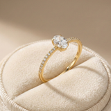 14K Gold Oval Solitaire Engagement Ring – Pavé Band Fine Promise Ring