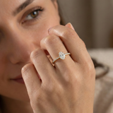 14K Gold Oval Solitaire Engagement Ring – Pavé Band Fine Promise Ring