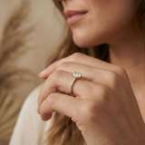 14K Gold Oval Solitaire Engagement Ring – Pavé Band Fine Promise Ring