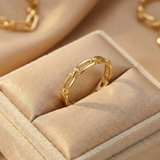 14K Gold Paperclip Chain Ring – Adjustable Stackable Ring (SKU GRAM) UPDATE MODEL YOK