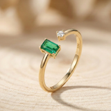 14K Yellow Gold Emerald-Cut Green Emerald & Open Ring