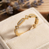 14K Gold Art Deco Pavé Ring – Geometric Vintage Stackable Band