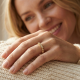 14K Gold Art Deco Pavé Ring – Geometric Vintage Stackable Band