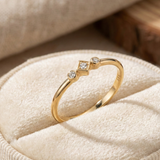 14K Gold Bezel Geometric Trio Ring – Dainty Minimalist Stackable Band