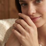 14K Gold Bezel Geometric Trio Ring – Dainty Minimalist Stackable Band