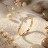 14K Gold Chevron Baguette Stacking Ring – Curved Enhancer Band
