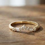 14K Gold Chevron Baguette Stacking Ring – Curved Enhancer Band