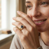 14K Yellow Gold Sapphire Channel &  Statement Ring - Luxury Groom Band