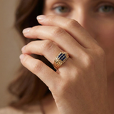 14K Yellow Gold Sapphire Channel &  Statement Ring - Luxury Groom Band