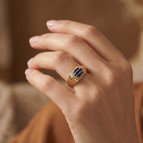 14K Yellow Gold Sapphire Channel &  Statement Ring - Luxury Groom Band