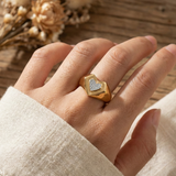 14K Yellow Gold Pave Heart Signet Ring - Romantic Statement Band