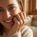 14K Yellow Gold Pave Heart Signet Ring - Romantic Statement Band