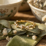 14K Gold Bamboo Sparkle Ring – Adjustable Textured Stacking Band (SKU GRAM)