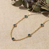 14K Gold Sapphire Necklace Station Necklace – Dainty Real Gold Gemstone Chain - Fiyat yok