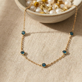 14K Gold Sapphire Necklace Station Necklace – Dainty Real Gold Gemstone Chain - Fiyat yok