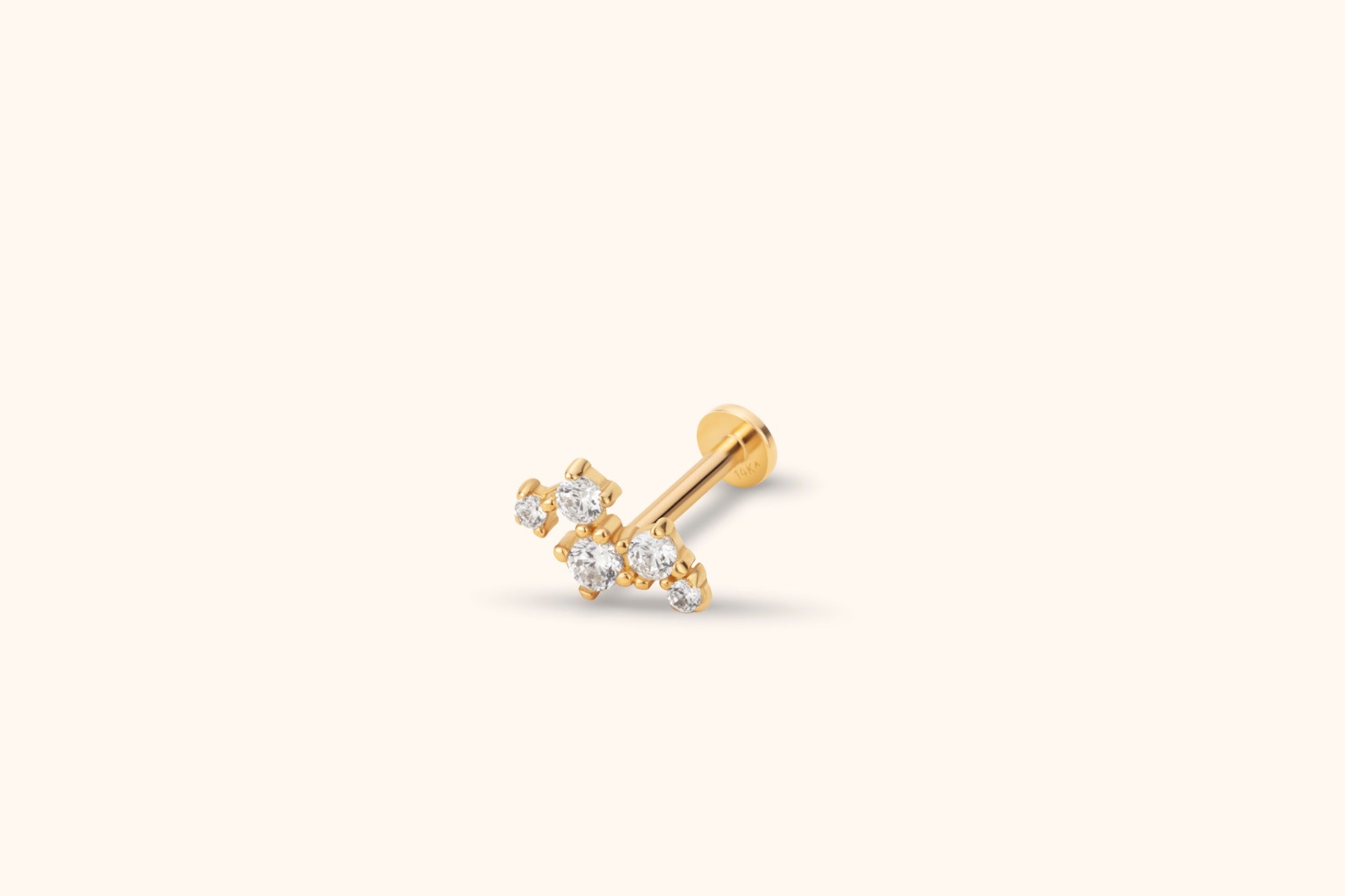 14K gold tragus stud with cubic zirconia constellation design