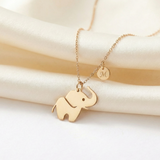 14K Gold Elephant Necklace with Custom Initial Charm – Lucky & Personalized Gift