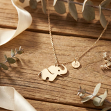 14K Gold Elephant Necklace with Custom Initial Charm – Lucky & Personalized Gift