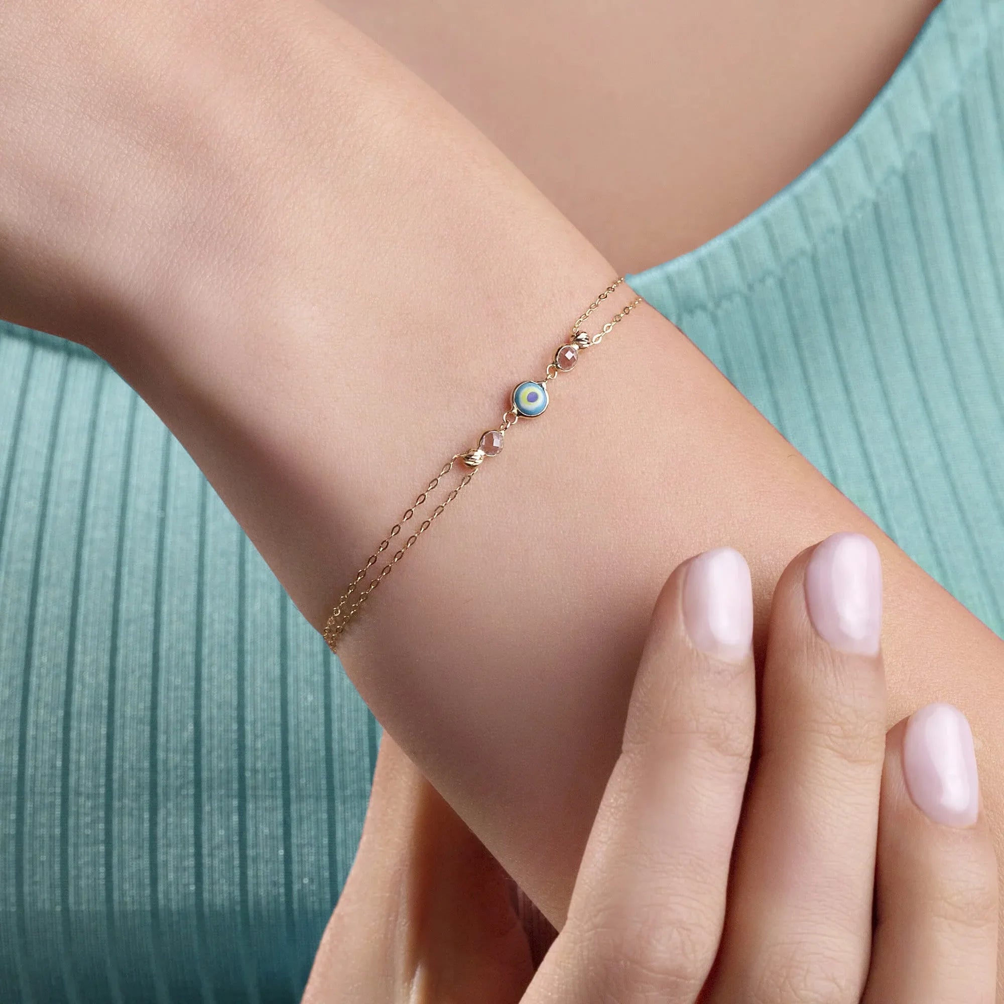 14K Gold Evil Eye Charm Bracelets – Protection with Gemstone Accents - 5