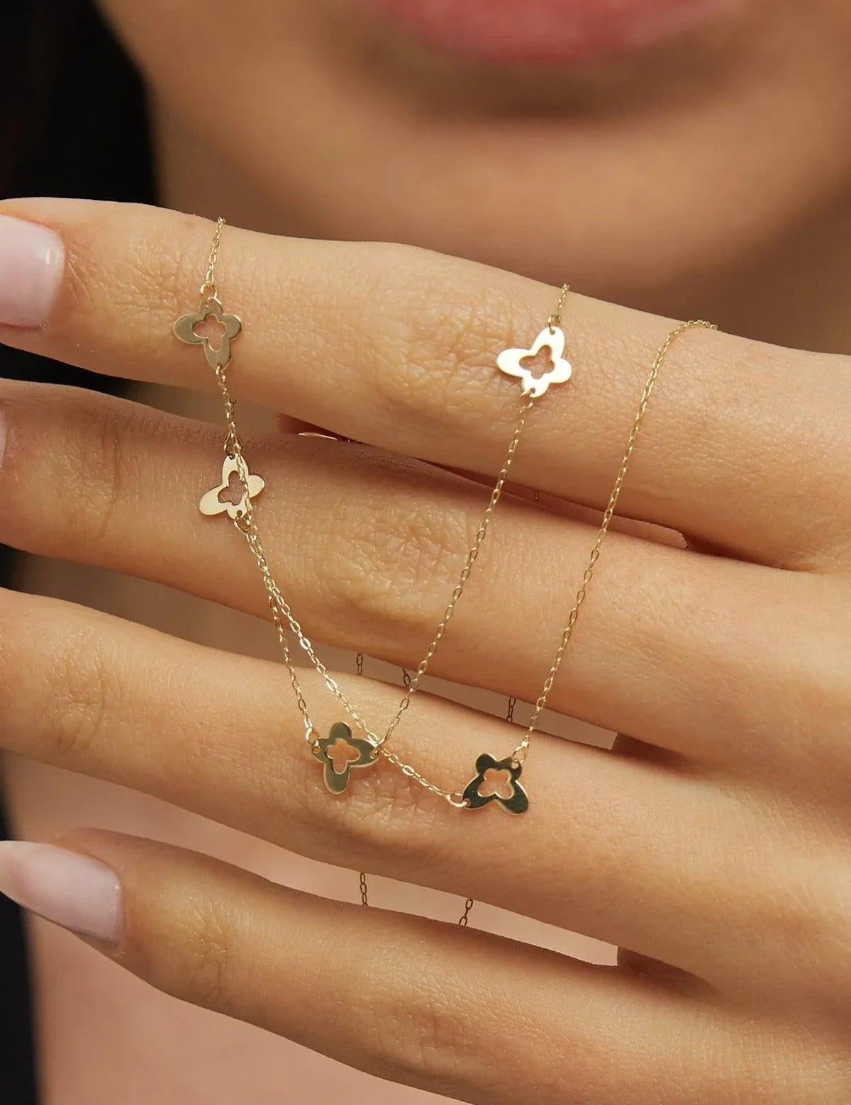 14K Gold Clover Necklace – Minimalist Lucky Charm - 4
