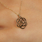 Real 14K gold rose-shaped flower pendant necklace symbolizing elegance and love.
