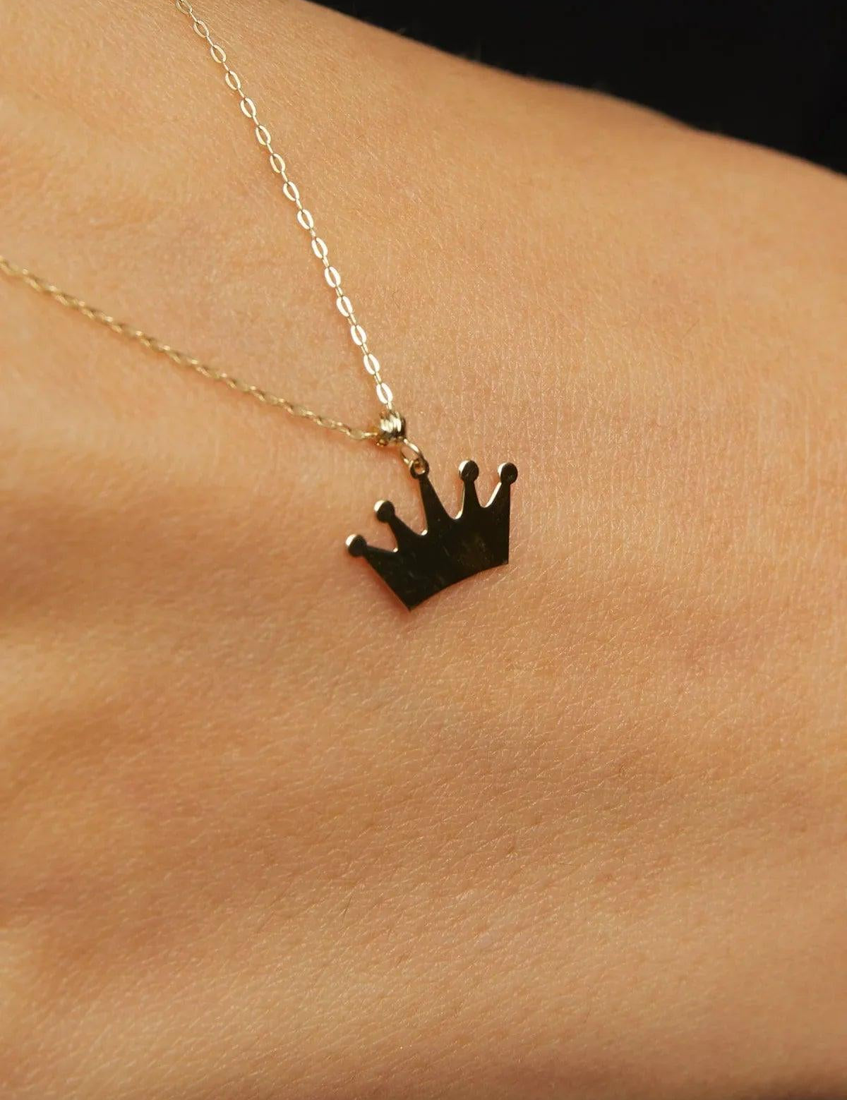 14K Gold Crown Necklace – Royal Symbol Pendant Jewelry - 3