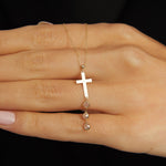 Minimal 14K gold cross necklace with crystal drop