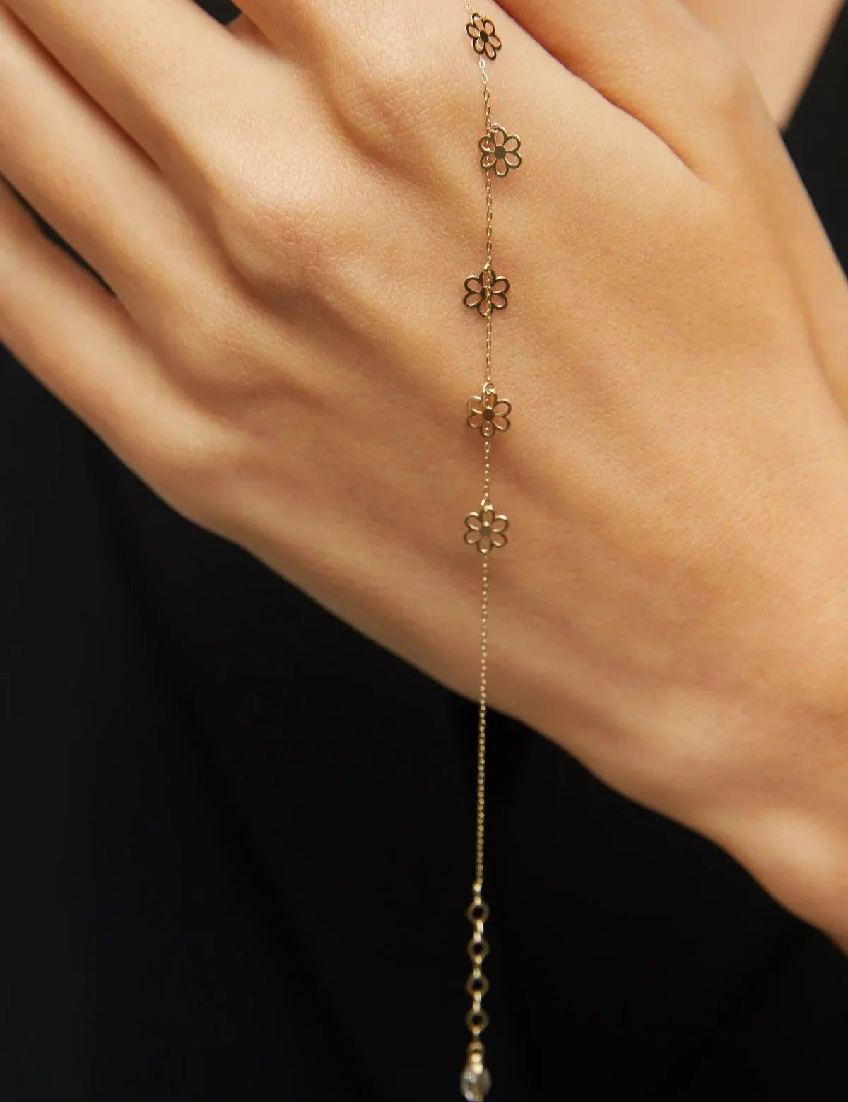14K Gold Dainty Flower Charm Bracelet – Floral Station Jewelry - 4
