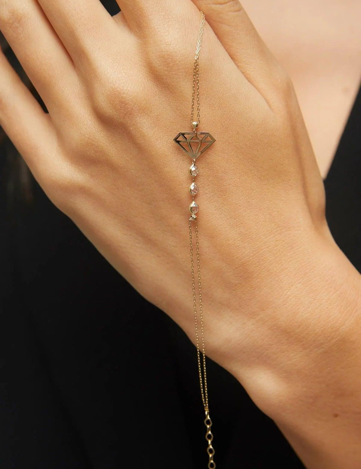 14K Gold Outline Bracelet with Faceted Gemstone Beads – Modern Luxe Symbol - 4