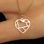 Minimalist 14K gold geometric heart pendant necklace