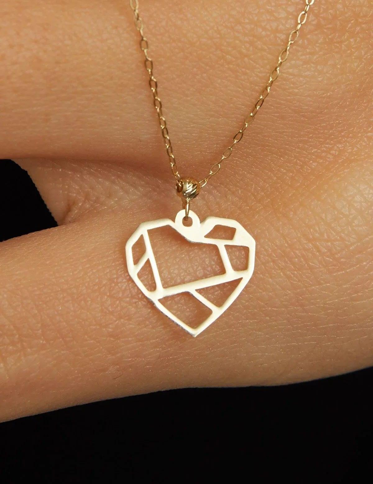 14K Gold Geometric Heart Necklace – Minimalist Modern Love Pendant - 3