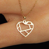Minimalist 14K gold geometric heart pendant necklace