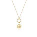 14K gold four leaf clover necklace with circular loop detail, – elegant and symbolic.