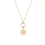 14K gold four leaf clover necklace with circular loop detail, – elegant and symbolic.