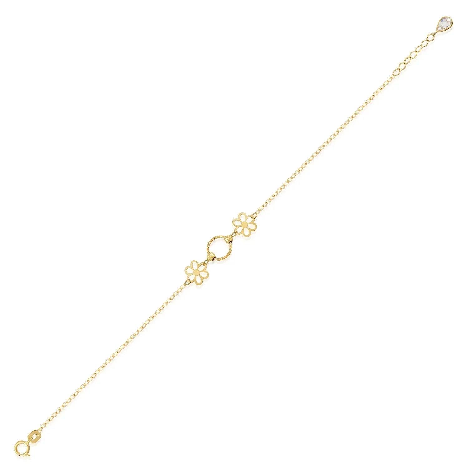14K Gold Flower Charm Bracelet with Circle – Delicate Spring Inspired Jewelry - 3