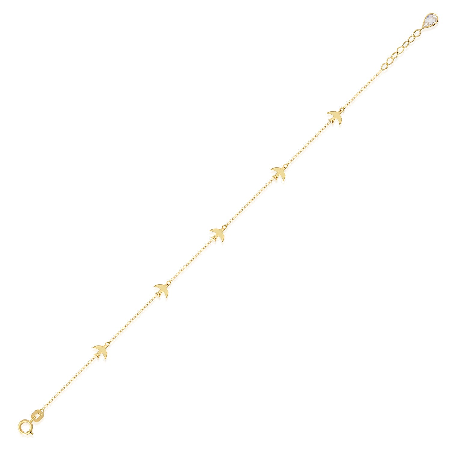 Minimal 14K gold bracelet with flying bird charms
