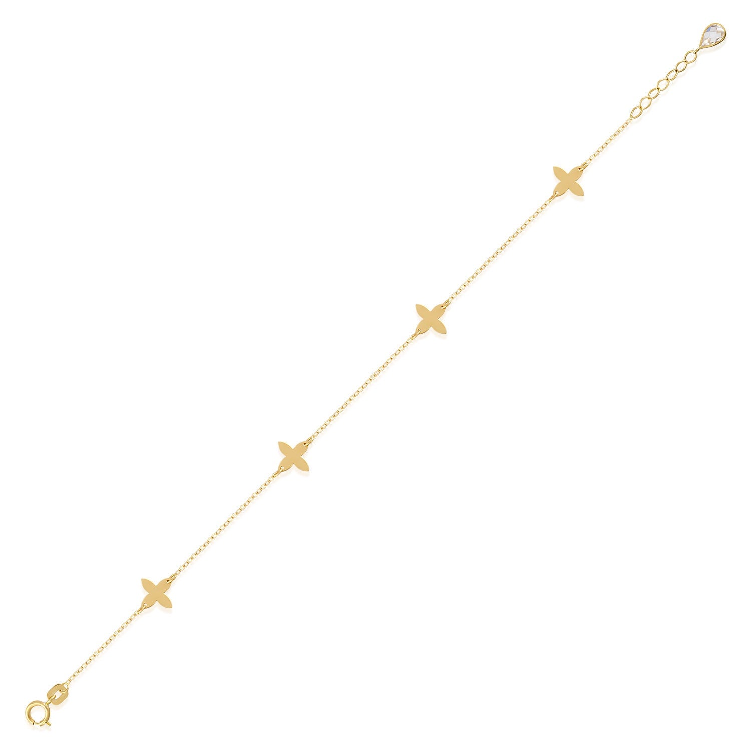 Minimalist 14K gold bracelet featuring clover charms – symbolic lucky charm