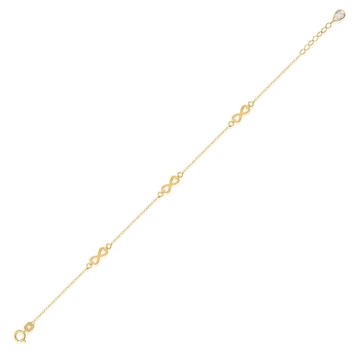 Minimalist 14K gold bracelet with repeating infinity symbols,