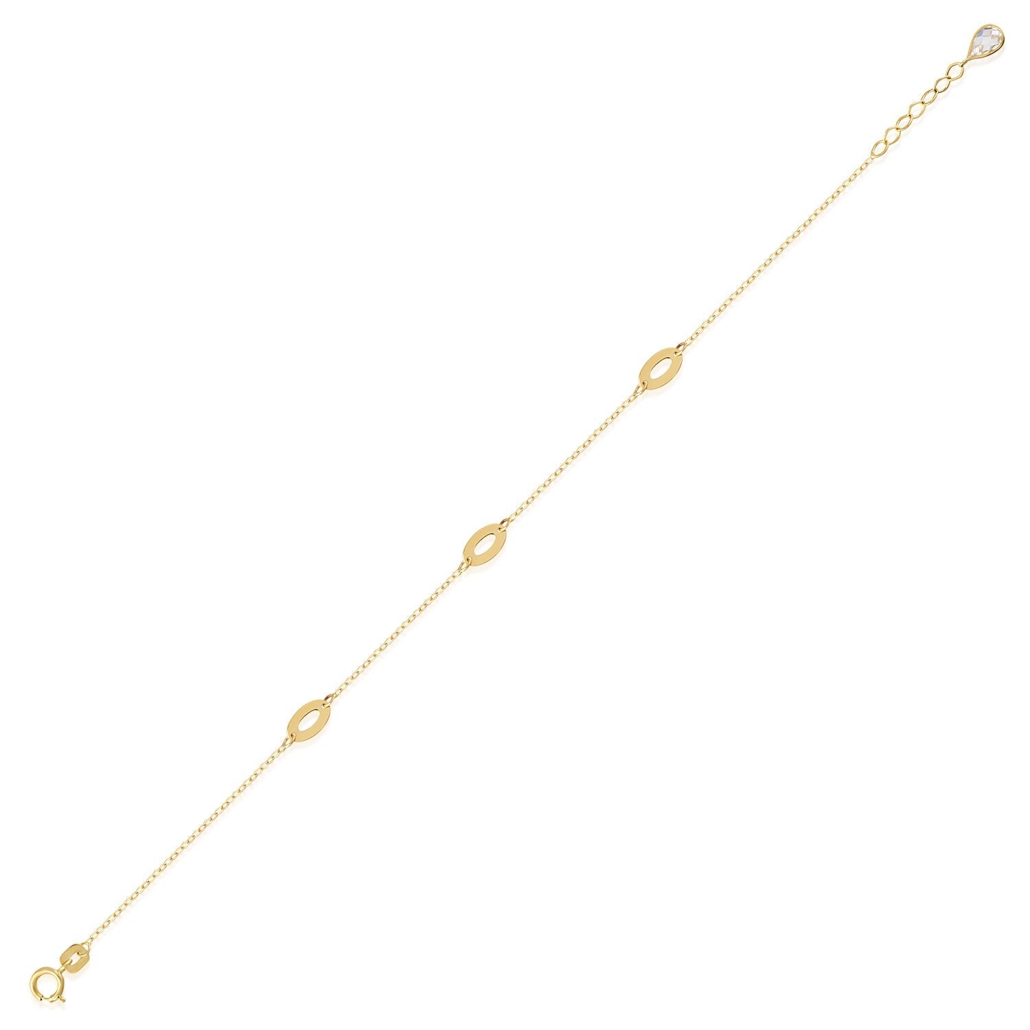 14K gold bracelet with elongated marquise-shaped link elements,
