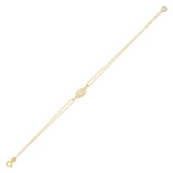 14K gold bracelet with central leaf charm, styled