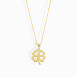 14K solid gold four-leaf clover necklace, symbolizing luck and elegance