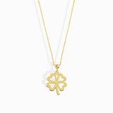 14K solid gold four-leaf clover necklace, symbolizing luck and elegance