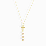 Minimal 14K gold cross necklace with crystal drop