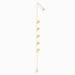 Close-up of 14K gold bracelet with five dangling heart charms – perfect for gift-giving or everyday wear