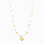 14K gold heart pendant necklace with beaded chain